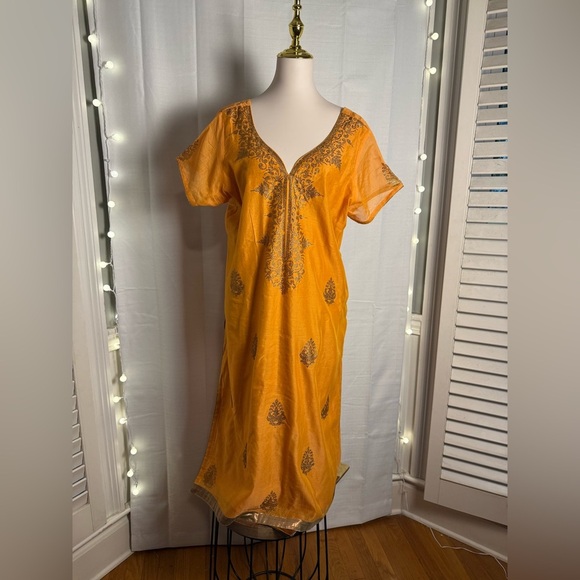 Vibrant Yellow/Orange Flutter Sleeve Plunge Neck Midi Kaftan - Picture 1 of 7